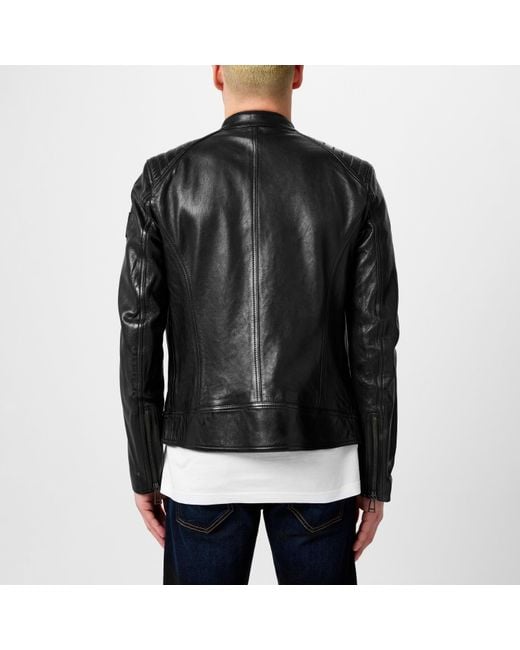 Belstaff Black V Racer Water-Repellent Leather Long Sleeve Slim Fit Leather Jacket for men