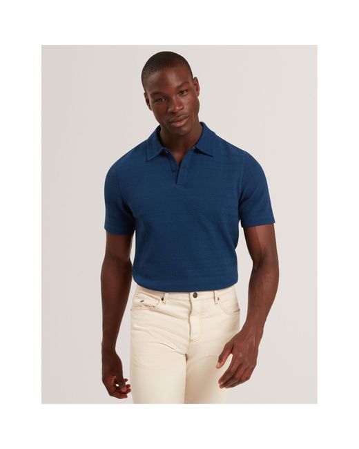 Ted Baker Blue Textured Short Sleeve Polo Shirt for men