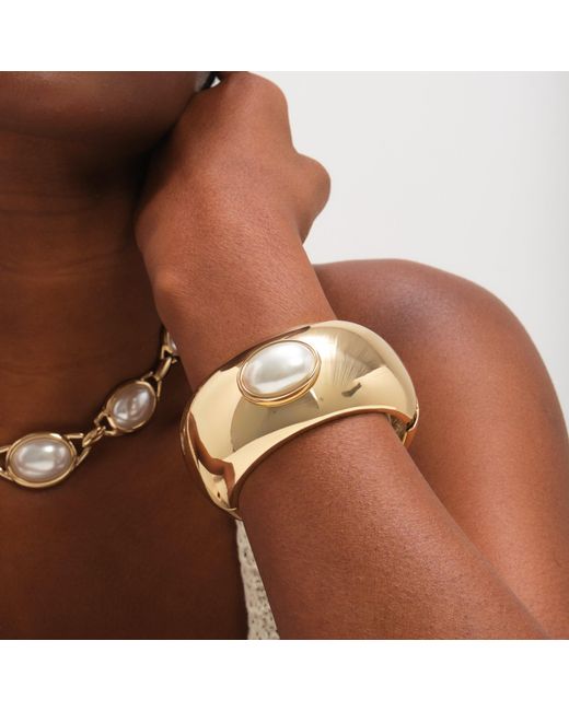 Mood Metallic Plated And Pearl Statement Cuff