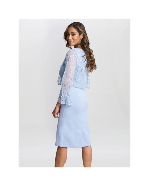Gina Bacconi Blue Pippa Beaded Jacket Crepe Shift Dress
