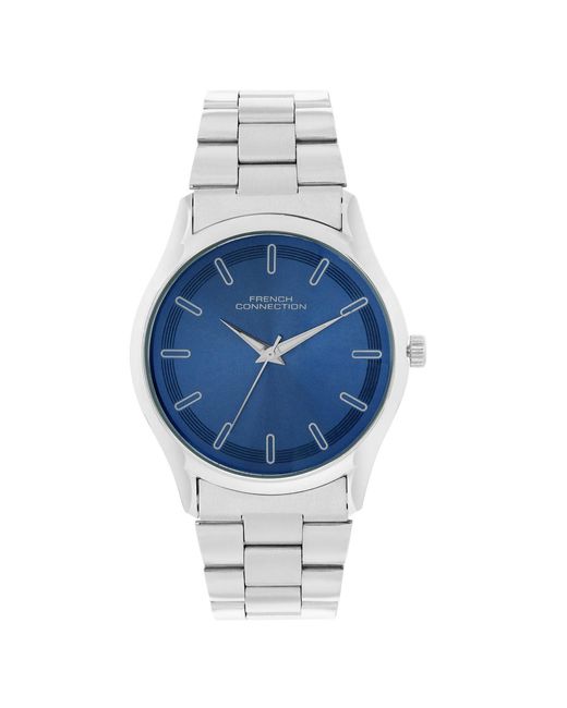 French Connection Blue Accessories Case Round Shape Strap Quartz Watch for men