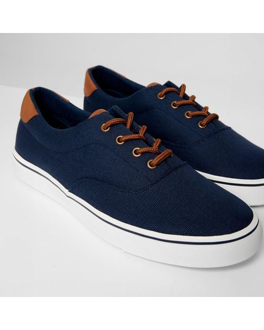 Threadbare Blue Lace-Up Canvas Low-Top Trainers for men
