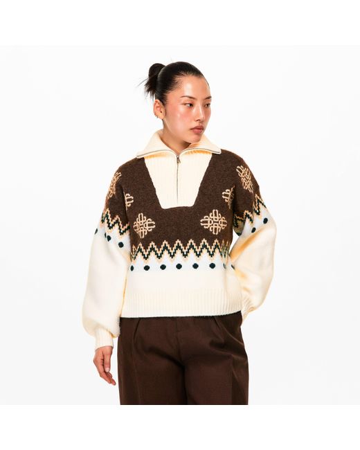 The Couture Club Brown Embroidered V-Neck Jumper