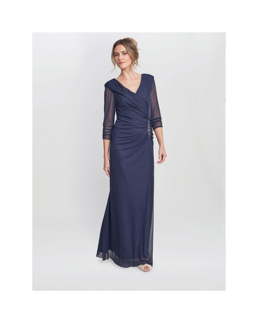 Gina Bacconi Blue Georgina Maxi Portrait Collar Dress