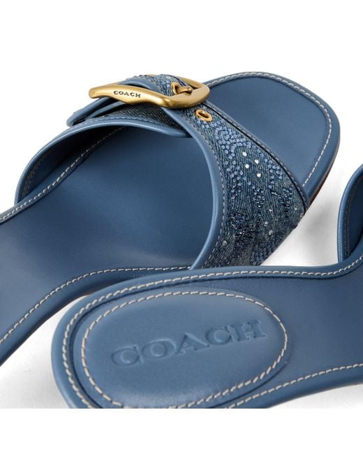 COACH Blue Margot Kitten Heeled Mules