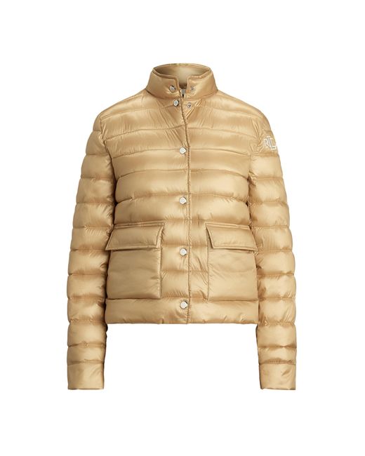 Ralph Lauren Natural Metallic Quilted Duck Down Long Sleeve Short Puffer Jacket