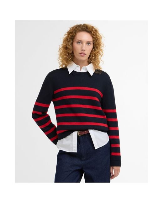 Barbour Red Fern Striped Crew Neck Jumper