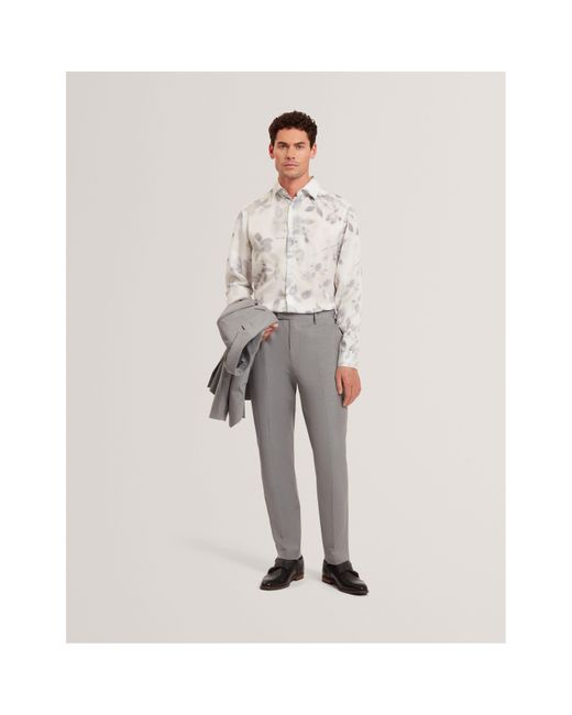 Ted Baker White Leaf Print Long-Sleeve Patterned Shirt for men