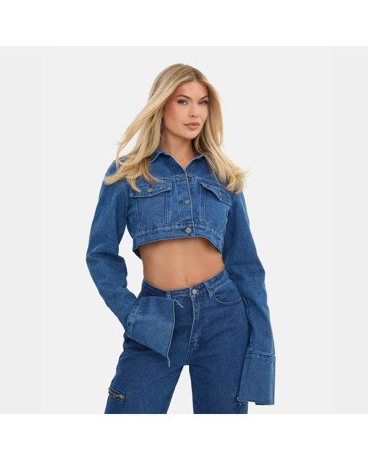 I Saw It First Blue Cropped Long Sleeve Denim Jacket