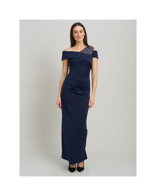 Gina Bacconi Blue Mandie One Shoulder Lace Maxi Dress