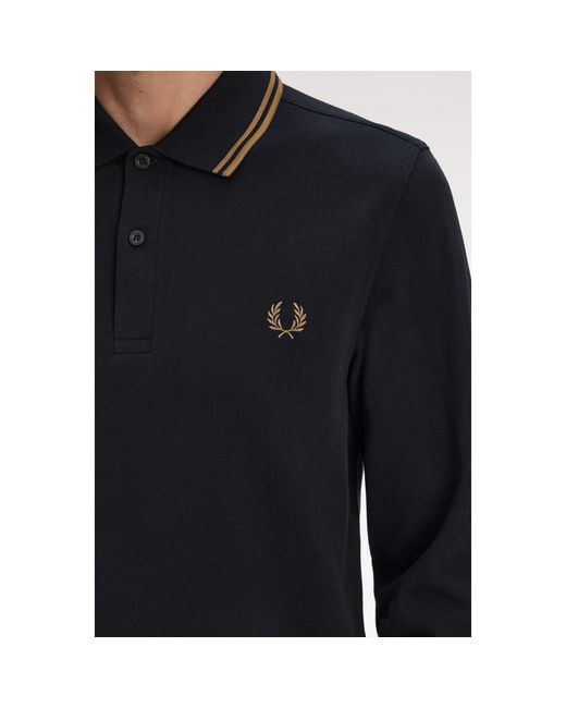 Fred Perry Blue Long Sleeve Twin Tipped Polo Shirt for men