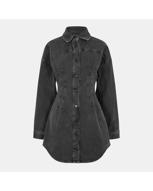 GOOD AMERICAN Black Shaped Denim Shirt Dress