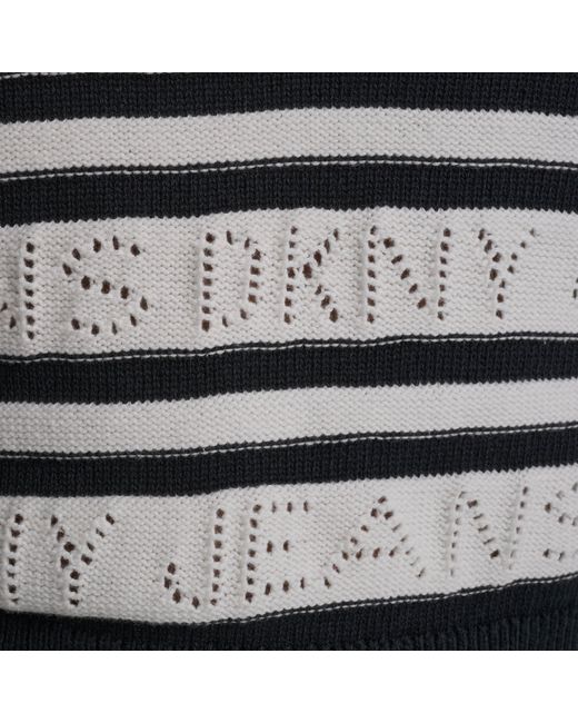 DKNY Blue Jeans Logo Pointelle Striped Sleeveless Sweater