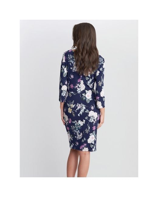 Gina Bacconi Blue Aliya Printed Jersey Cowl Neck Dress