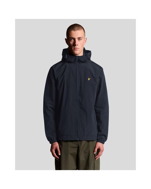Lyle & Scott Blue Zip Through Cotton Wind Resistant Long Sleeve Hooded Rain Anorak for men