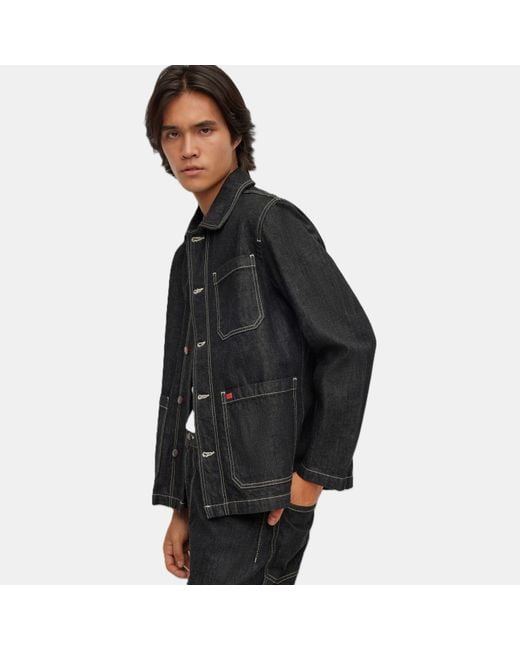 HUGO Black Button-Through Tailored Fit Denim Jacket for men
