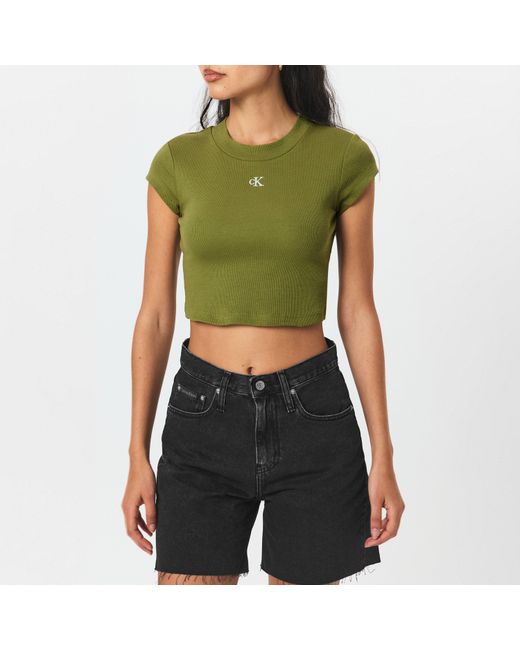 Calvin Klein Green Mono Rib Cropped T Shirt