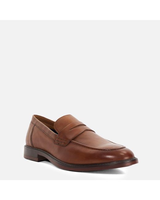 Dune Brown Stanwood Leather Slip On Loafers for men