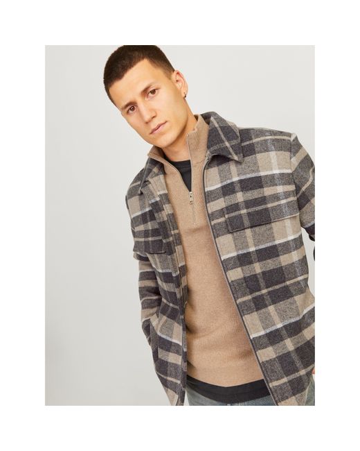 Jack & Jones Gray Russel Long Sleeve Tailored Fit Overshirt for men