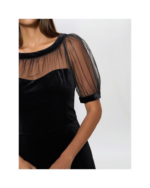 Gina Bacconi Black Capri Velvet Dress With Sheer Shoulders