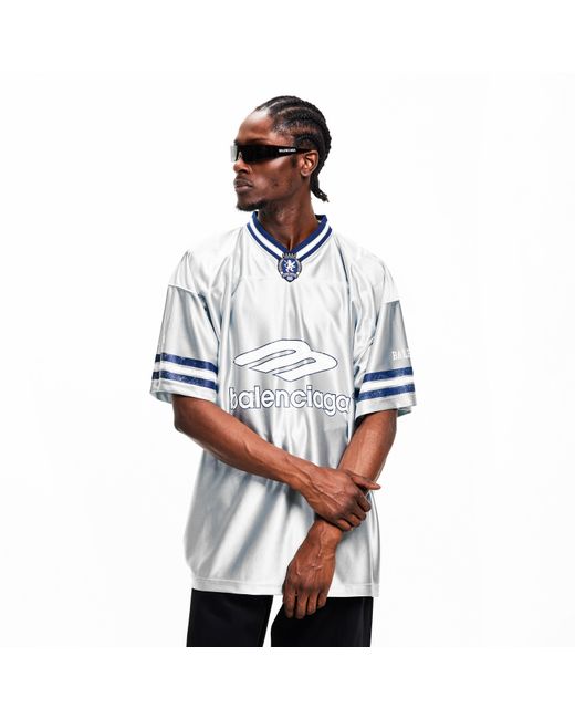 Balenciaga Blue Bal V Neck Oversized T-Shirt for men