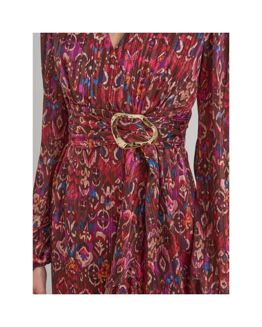 Gina Bacconi Red Sharron Printed Wrap Midi Dress