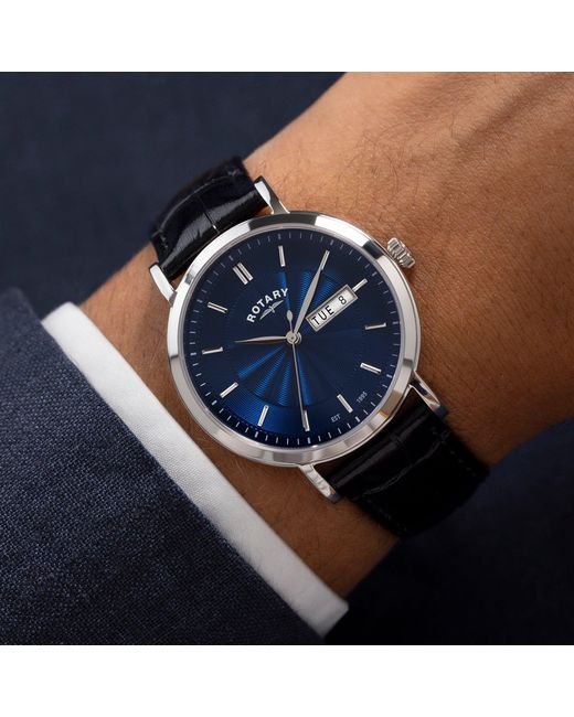 Rotary Blue Heritage Ss Leather Strap Watch for men