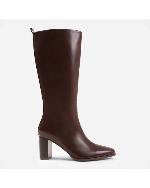 Where's That From Brown Elder Block Heel Knee High Boots With Side Zip