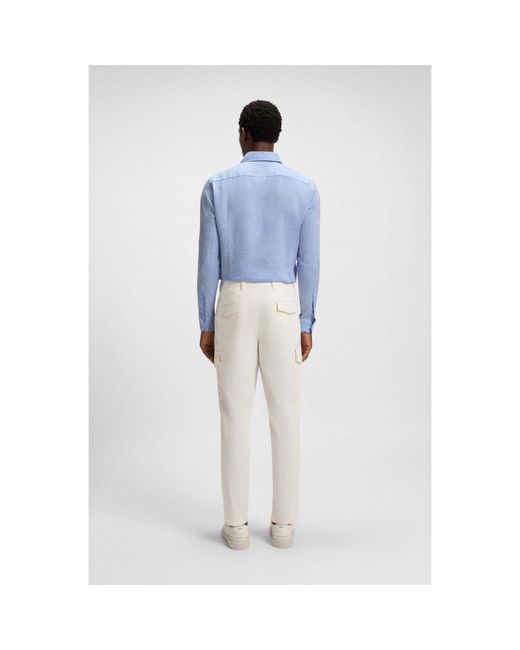 Boss Blue L-Hays Slim Fit Linen Shirt for men