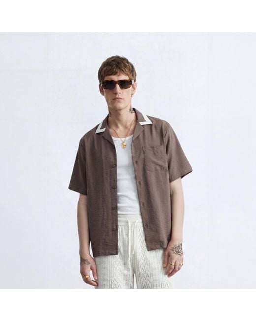 Twisted Tailor Brown Huxley Revere Cotton Shirt for men