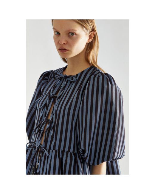 Glamorous Blue Stripe Tie-Front -Top