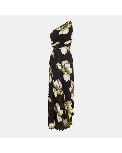 AX Paris Black Floral Print One Shoulder Cut Out Pleated Midi Dress