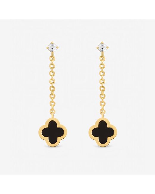 Jon Richard Metallic Plated And Jet Clover Chain Drop Earrings
