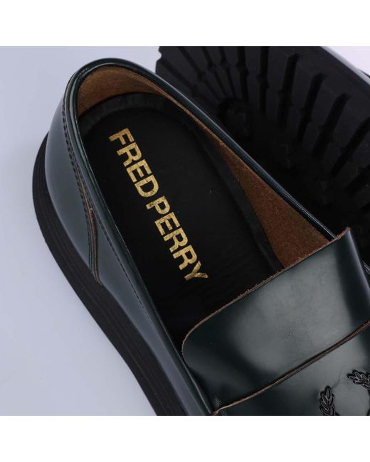 Fred Perry Black Leather Loafers Size 5 for men