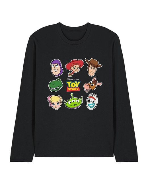 Disney Black Toy Story Character Face Cutouts Long Sleeve T-Shi for men