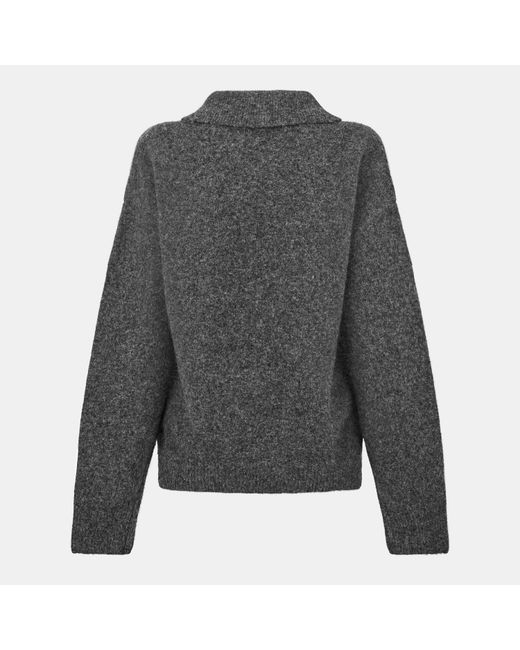 The Couture Club Gray Fluffy Knitted Long Sleeve Polo Shirt