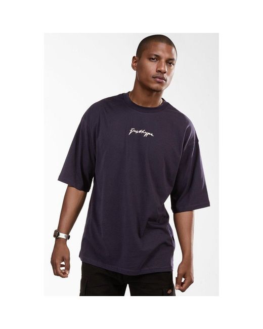 Hype Blue Oversized Regular Fit T-Shirt for men