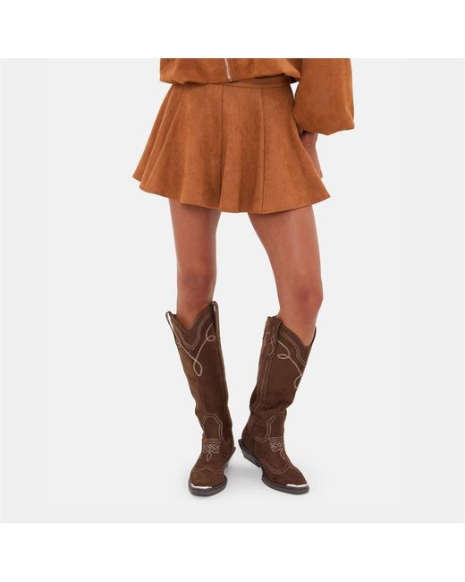I Saw It First Brown Faux Suede Skater Skirt