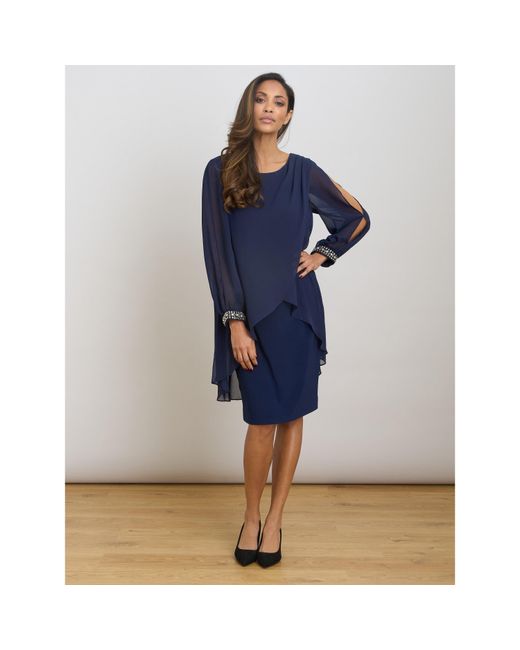 Gina Bacconi Blue Lexie Embellished Sleeves Dress