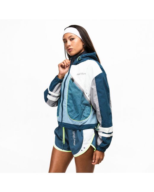 Red Run Blue Hooded Nylon Track Jacket