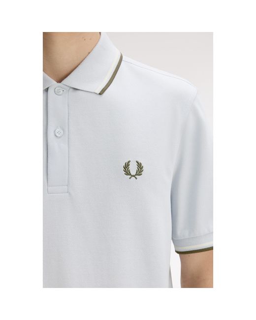 Fred Perry White Short Sleeve Twin Tipped Polo Shirt for men