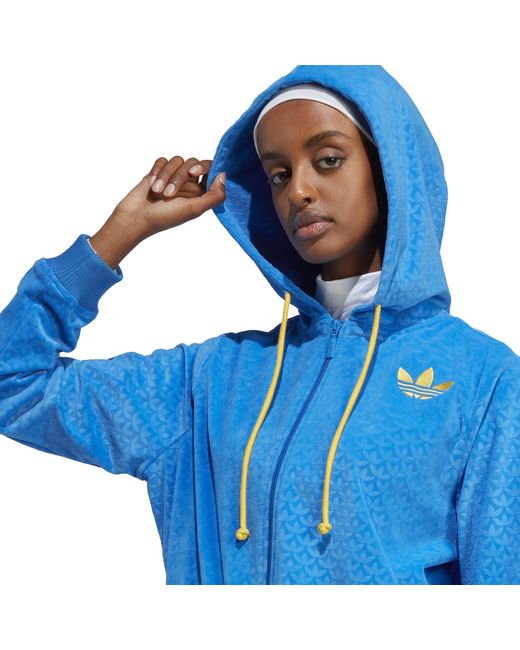Adidas Originals Blue Adidas Adicolour 70S Velour Zip Hoodie