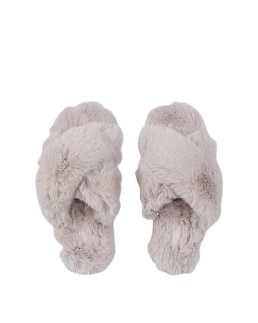 Jack Wills Gray Fluffy Cross Strap Slippers