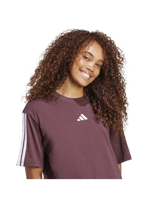 Adidas Purple Essentials 3 Stripe T-Shirt