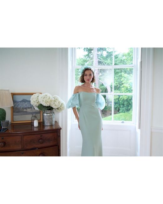 Gina Bacconi Green Puff-Sleeve Maxi Dress