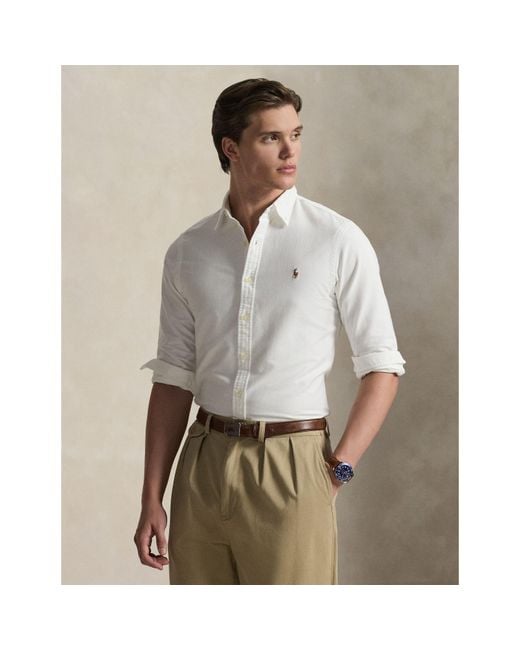 Polo Ralph Lauren White Slim Fit Oxford Long Sleeve Shirt for men