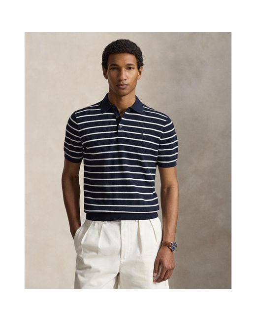 Polo Ralph Lauren Blue Knitted Short Sleeve Polo Shirt for men