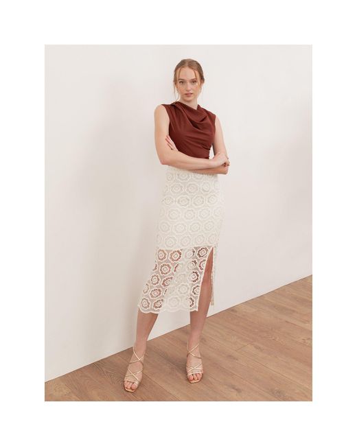 Lovedrobe Natural Crochet Lace Midi Skirt