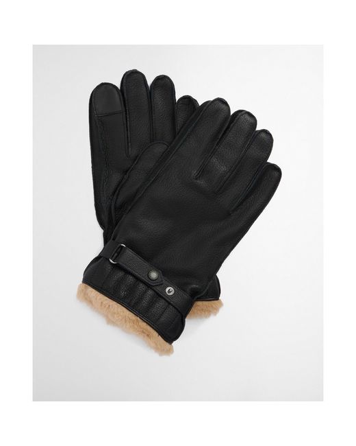 Barbour Black Leather Utility Gloves for men