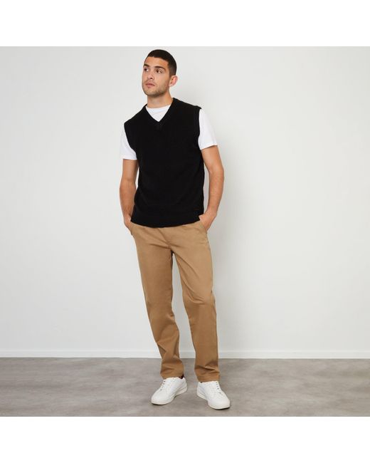 Threadbare Brown Cotton Straight Leg Pleated Chino Trousers With St for men